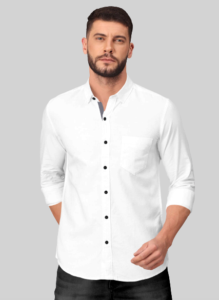 Men's Solid Plain Design Slim Fit White Cotton Shirt