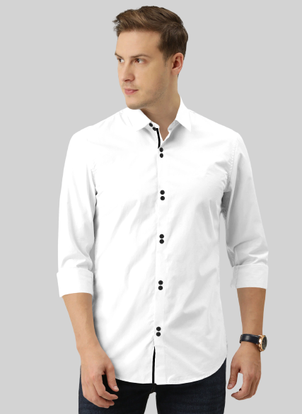 Men's Solid Slim Fit Cotton Double Button White Shirt