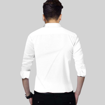 Men's Solid Slim Fit Cotton Double Button White Shirt