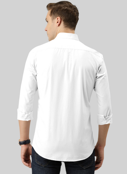 Men's Solid Slim Fit Cotton Double Button White Shirt