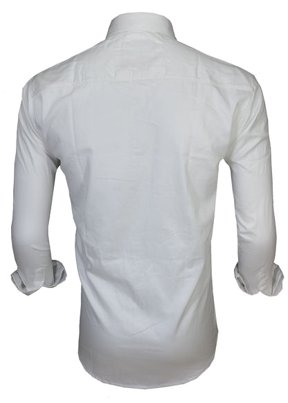 Men's Solid Slim Fit Cotton Double Button White Shirt