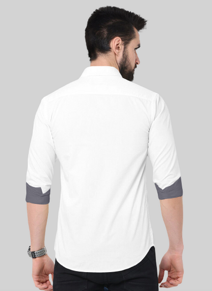 Men's Solid Plain Design Slim Fit White Cotton Shirt