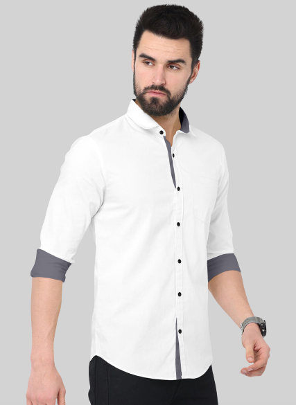 Men's Solid Plain Design Slim Fit White Cotton Shirt