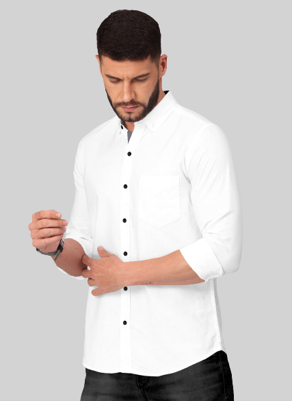 Men's Solid Plain Design Slim Fit White Cotton Shirt