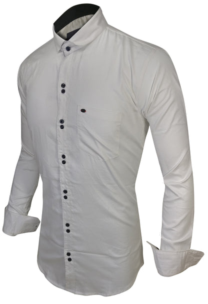 Men's Solid Slim Fit Cotton Double Button White Shirt