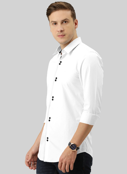 Men's Solid Slim Fit Cotton Double Button White Shirt