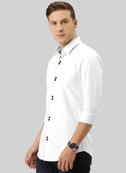 Men's Solid Slim Fit Cotton Double Button White Shirt