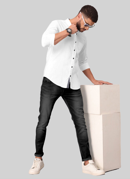 Men's Solid Plain Design Slim Fit White Cotton Shirt
