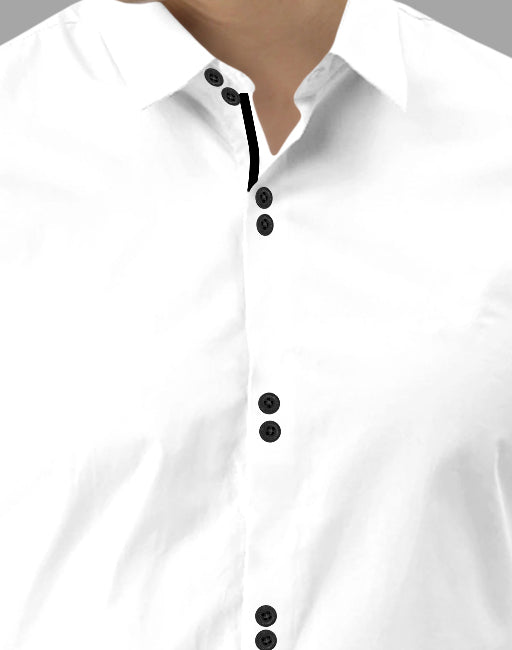 Men's Solid Slim Fit Cotton Double Button White Shirt