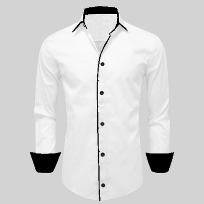 Men's Liner Design Slim Fit White Black Cotton Shirt