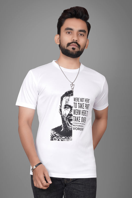 SUR-T Men Printed, Typography Round Neck Polyester White T-Shirt