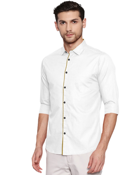 Men's Liner Design Slim Fit White Khaki Cotton Shirt