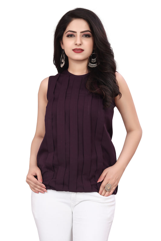 SUR-T Casual Sleeveless Striped Women Wine Top