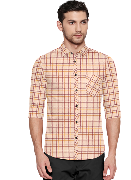 Men's Checkers Slim Fit Yellow Cotton Shirt