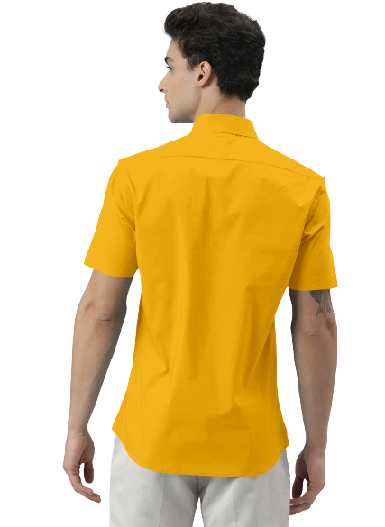 Men's Solid Slim Fit Cotton Half Sleeves Yellow Shirt
