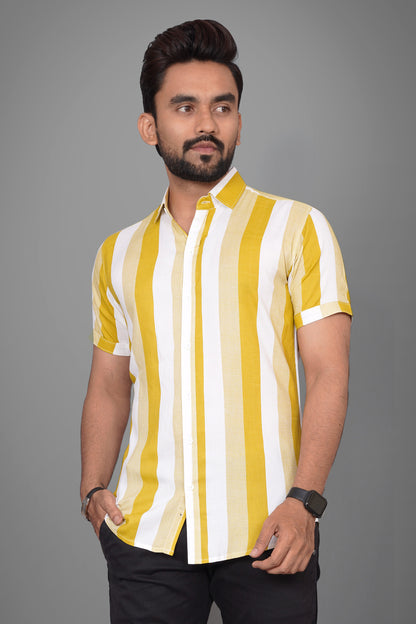 SUR-T Men Regular Fit Printed Spread Collar Casual Yellow Shirt