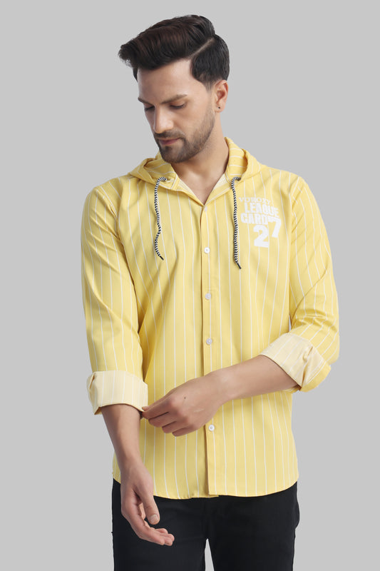 SUR-T Men's Regular Fit Striped Ribbed Collar Casual Yellow Shirt