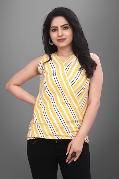 SUR-T Casual Sleeveless Leriya Striped Women Yellow Top