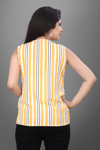 SUR-T Casual Sleeveless Leriya Striped Women Yellow Top