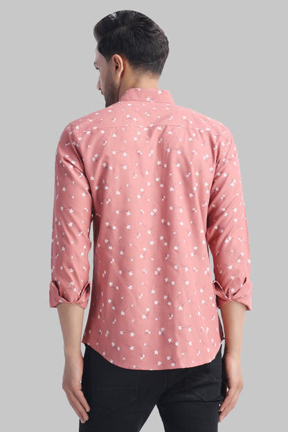 SUR-T Men Regular Fit Printed Spread Collar Casual Pink Shirt