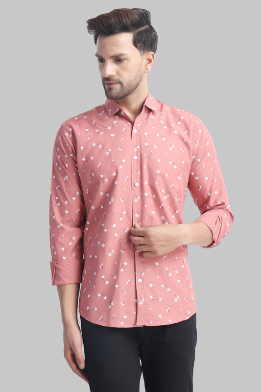 SUR-T Men Regular Fit Printed Spread Collar Casual Pink Shirt