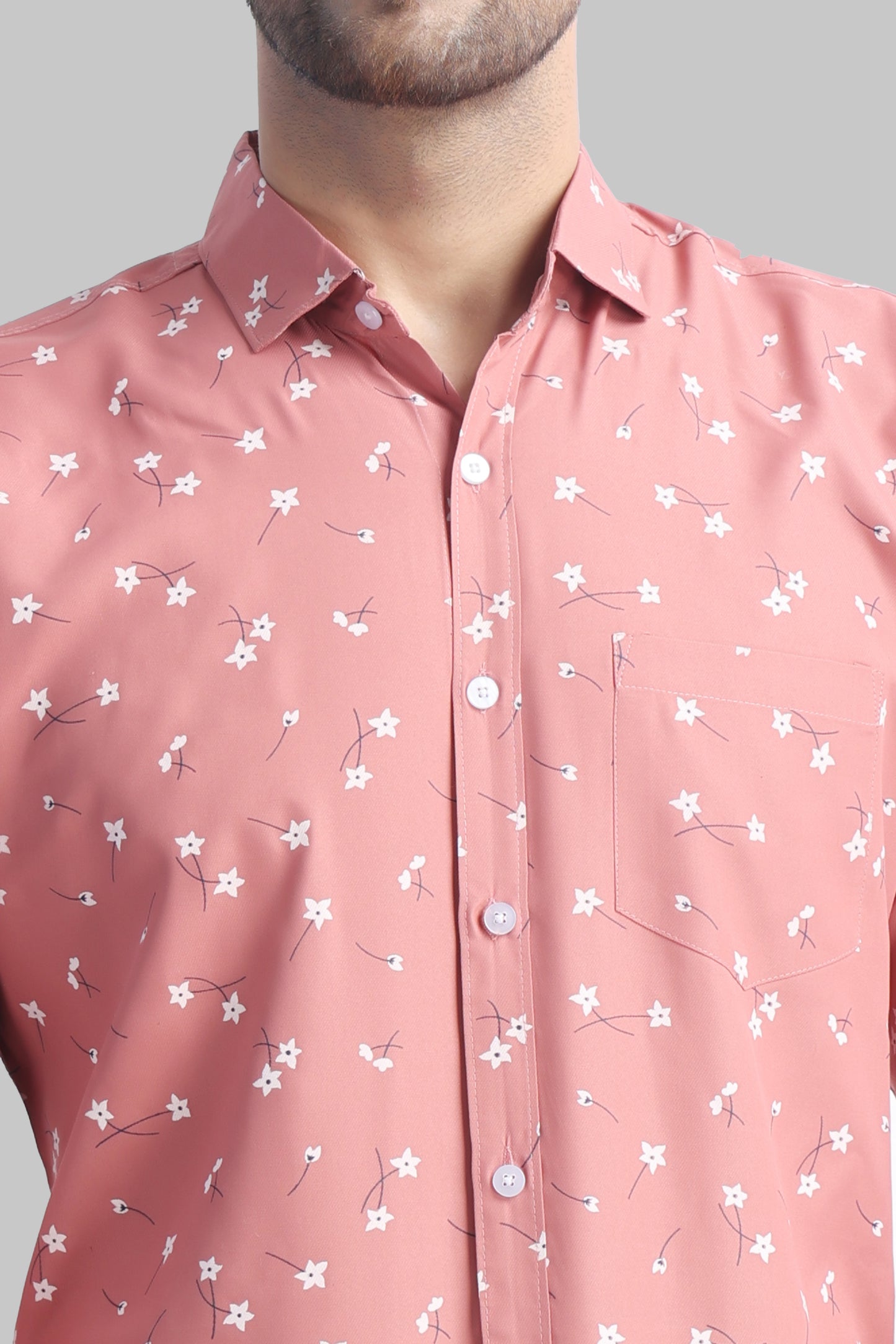 SUR-T Men Regular Fit Printed Spread Collar Casual Pink Shirt